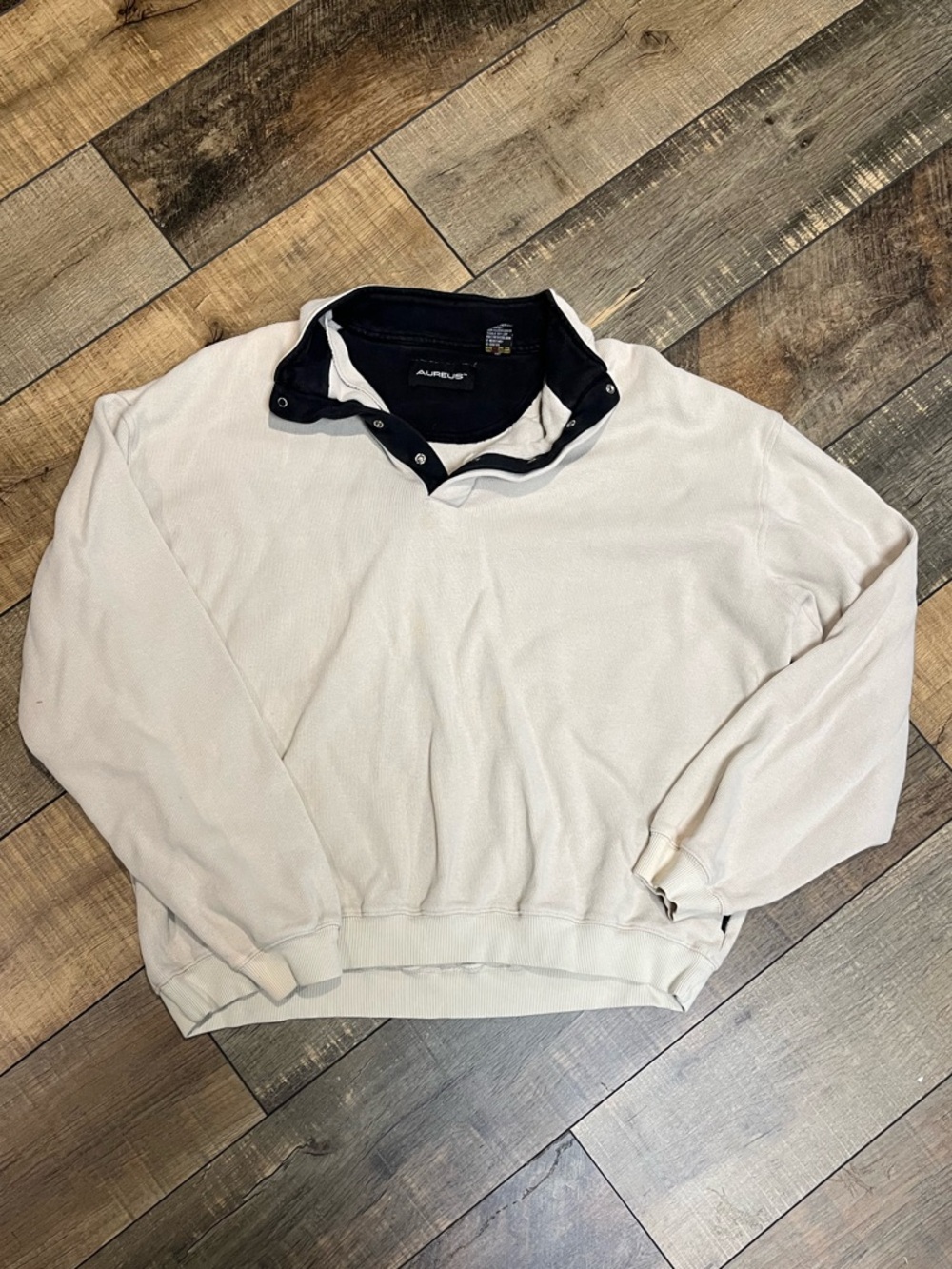 Cream High-Neck Sweater with Microsoft embroidery